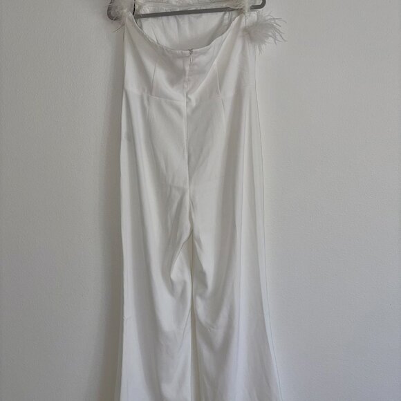 White Strapless Feather Ruffle Jumpsuit XL | NWT Party / Event Wear Wedding - Picture 7 of 8